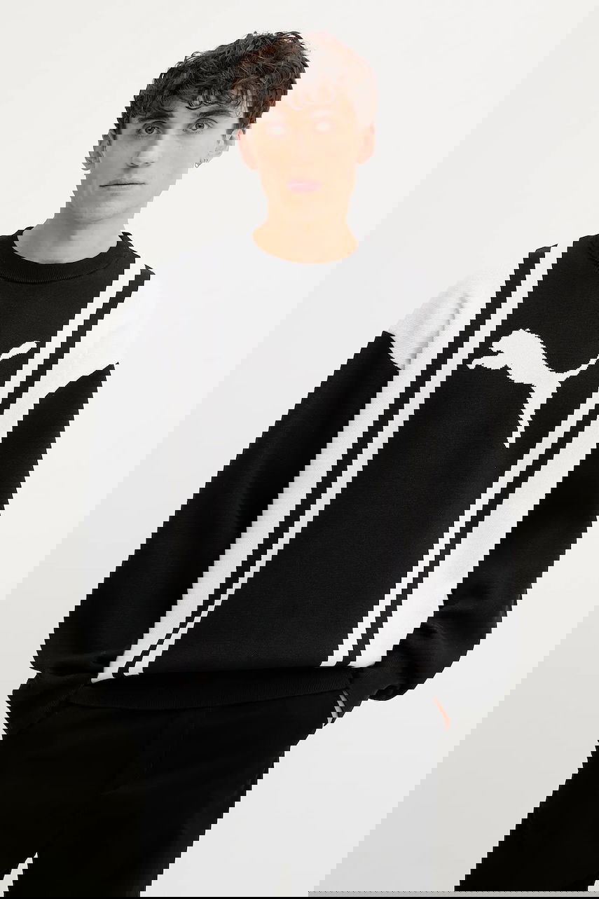 Sveter Puma Vertical Stripe Color Block Crewneck Knit Sweater Čierna | 632294, 1