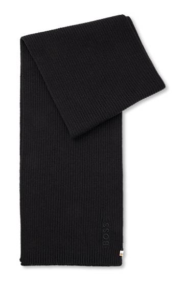 Šál BOSS Ribbed Cotton-Blend Scarf with Logo Detail Čierna | 50522441
