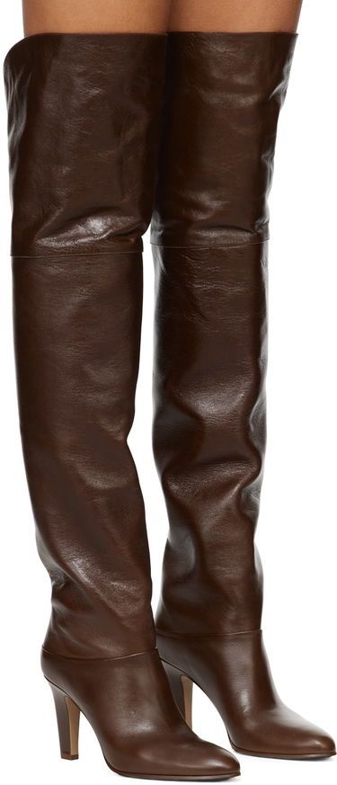 Ponožky CHLOÉ Chloé Eve Thigh-High Leather Boots Hnedá | CHC24W03POO, 3