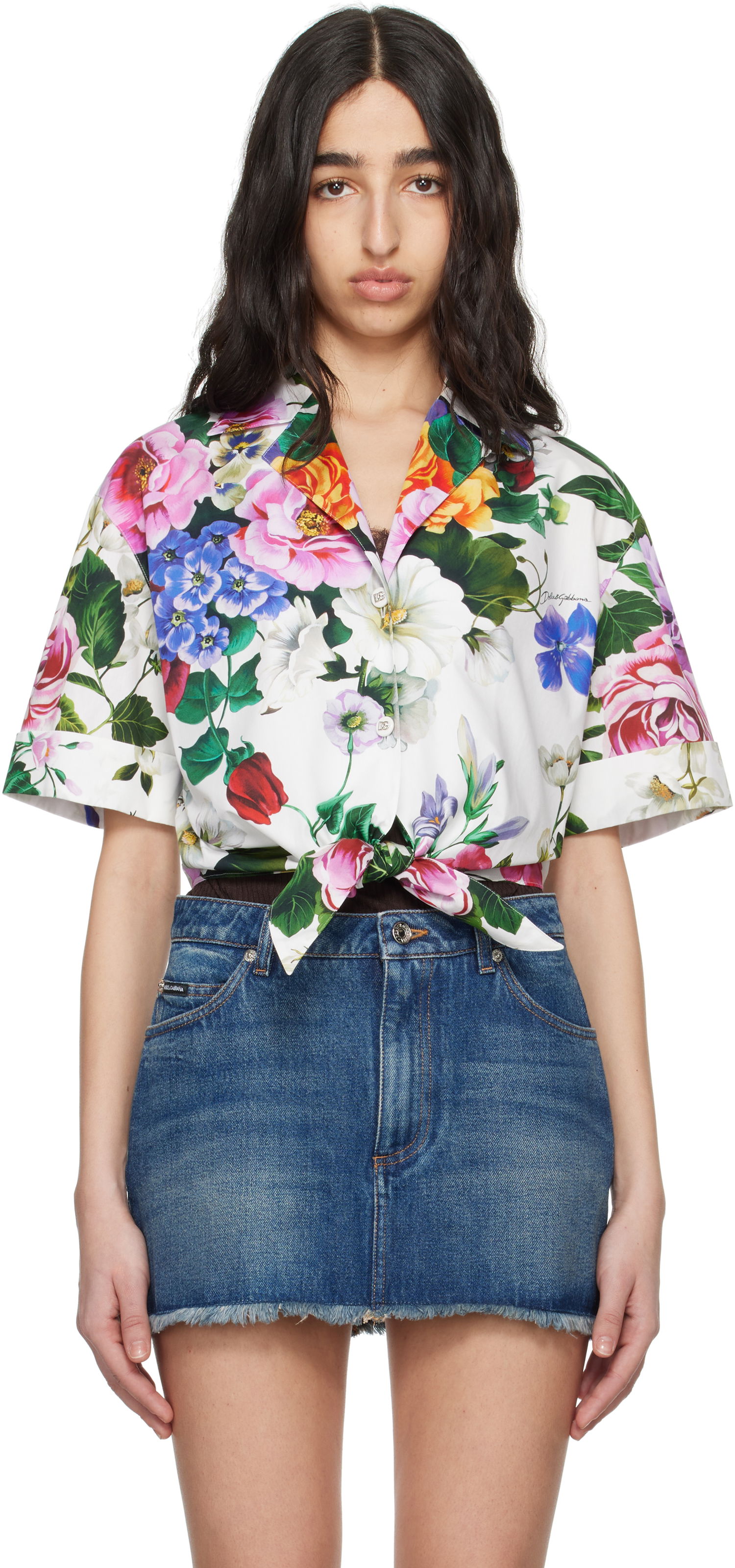 Košeľa Dolce & Gabbana Dolce&Gabbana Floral Print Tie-Front Shirt Biela | F5T30T HS5S6, 0
