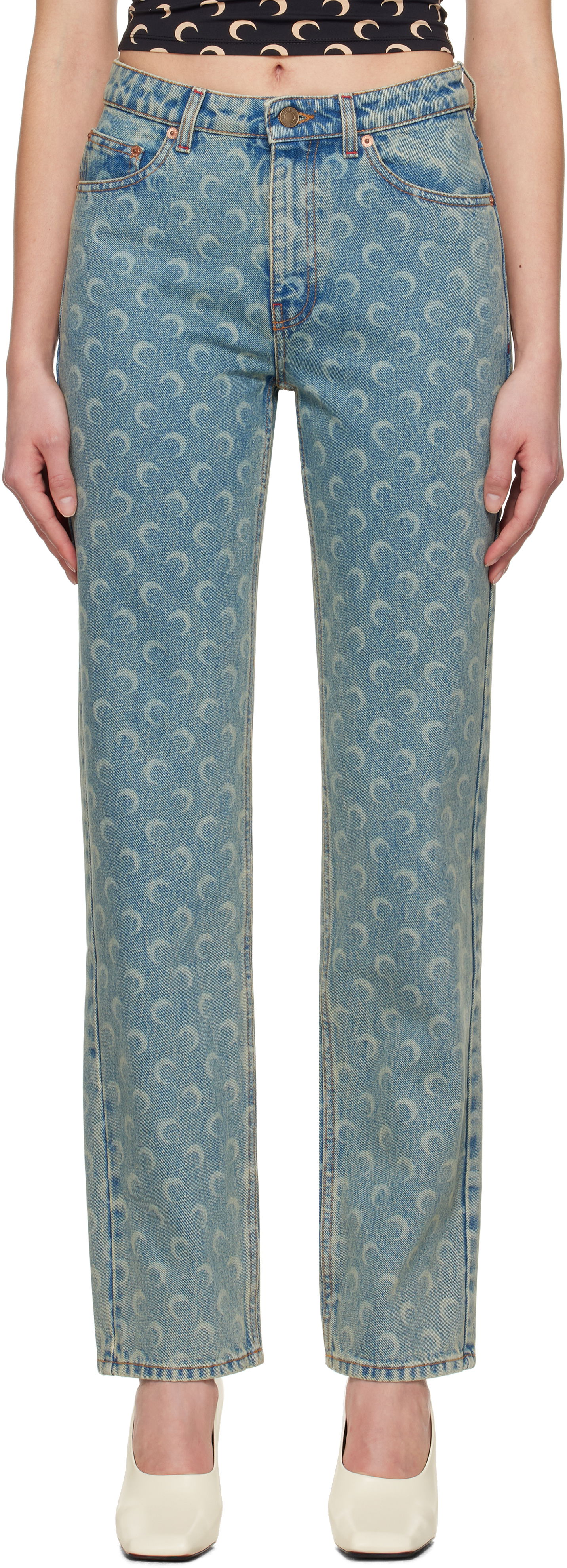 Džínsy Marine Serre Marine Serre Moon Laser Straight Jeans Modrá | WPA128A CDEN0003, 0