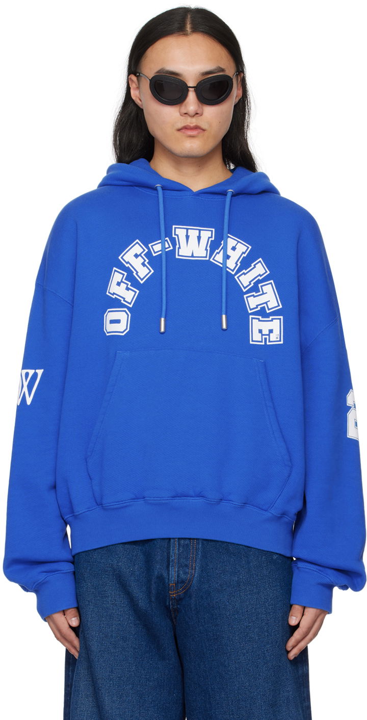 Mikina Off-White Football Over Hoodie Modrá | OMBB118S24FLE0054601, 0