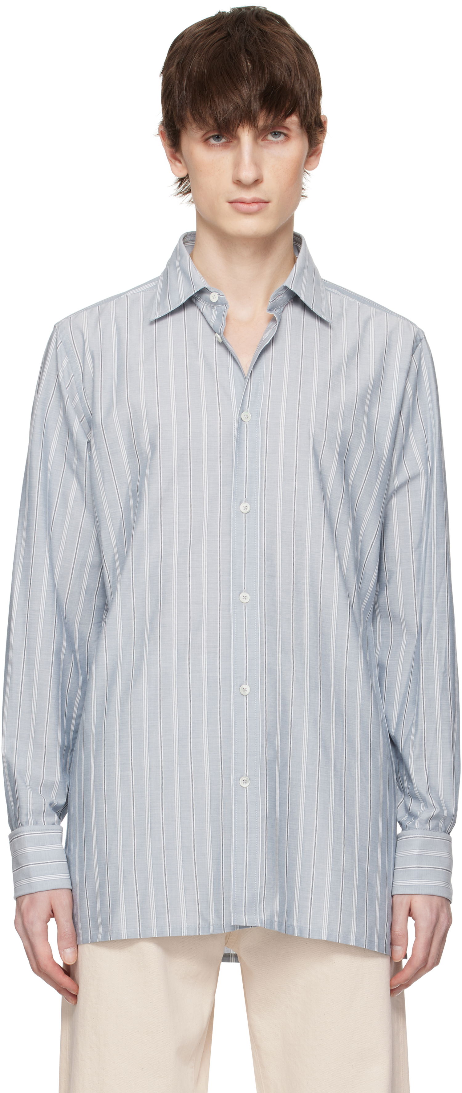 Košeľa Maison Margiela Maison Margiela Striped Long-Sleeved Shirt Modrá | S50DT0048 M35281, 0