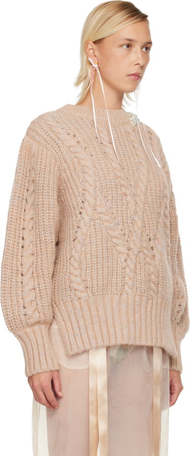 Sveter Simone Rocha Simone Rocha Embellished Puff Sleeve Chunky Knit Sweater Béžová | MZMK4B 0665, 1