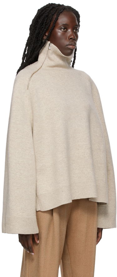 Sveter TOTEME TOTEME Yak Double Sided Zip-Up Turtleneck Sweater Béžová | 214-556-763, 1
