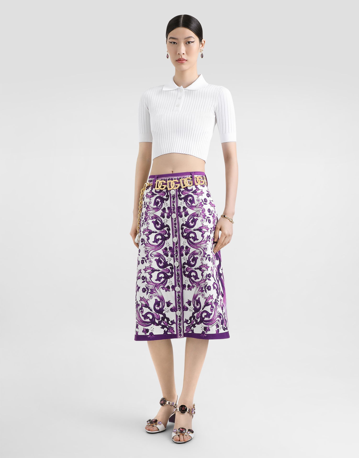 Polo tričko Dolce & Gabbana Dolce & Gabbana Viscose Cropped Polo Shirt Biela | FXZ36TJFMZYW0800, 1