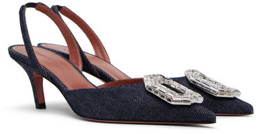 Tenisky a topánky Amina Muaddi Sling Heels with Crystal Buckle Modrá | CAMELIA SLING 60 SLANTED DENIM D, 3