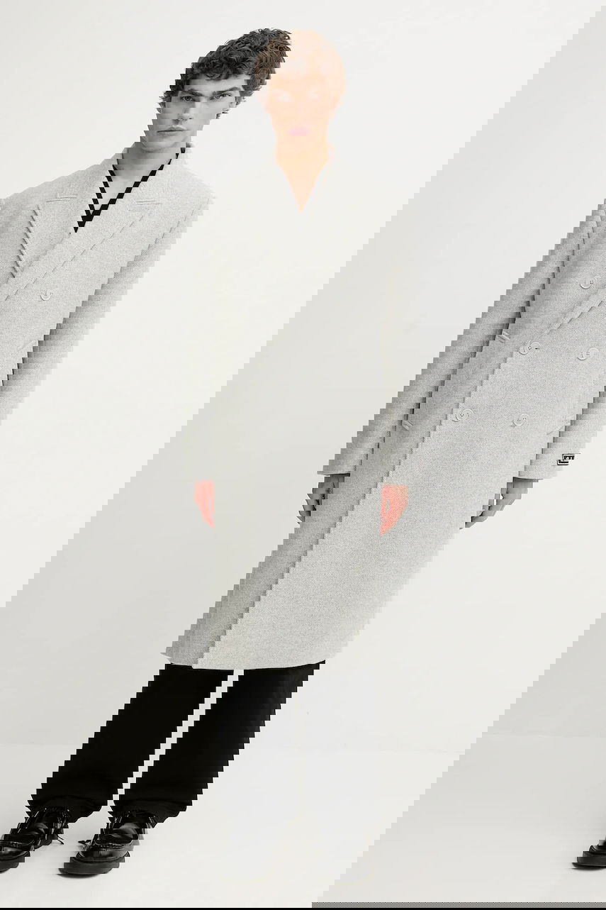 Kabáty Lacoste Double-breasted Long Coat with Wool Blend Šedá | BH5529, 0