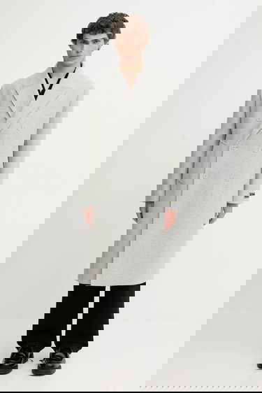 Kabáty Lacoste Double-breasted Long Coat with Wool Blend Šedá | BH5529, 0