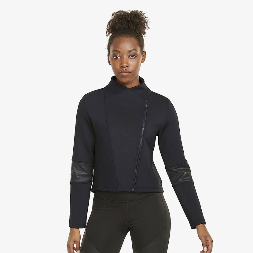 Bunda Puma Cropped Moto Jacket Stand Collar Asymmetrical Zipper Elbow Patches Čierna | 520927-01