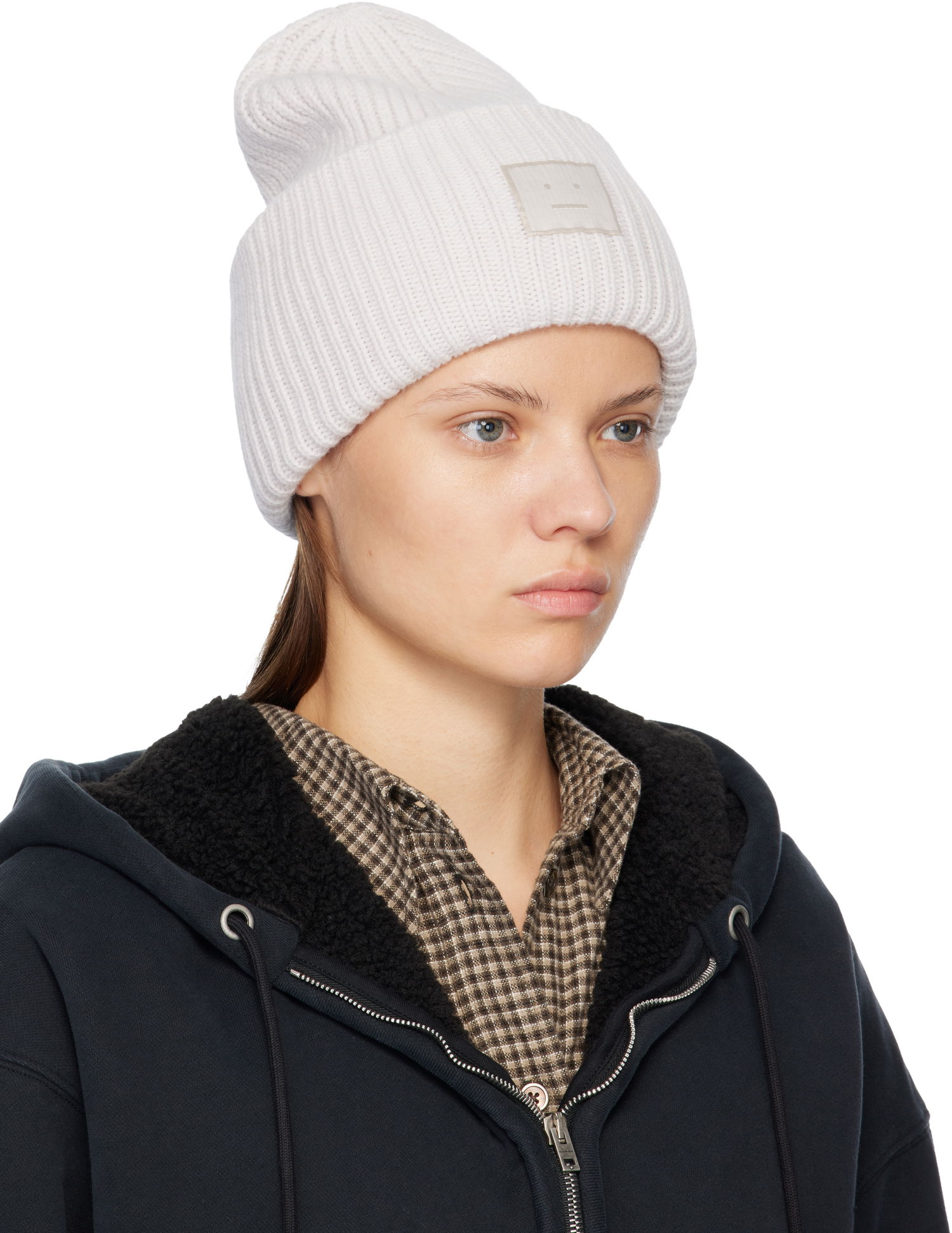 Kulicha Acne Studios Large Face Logo Beanie Biela | C40424-, 1