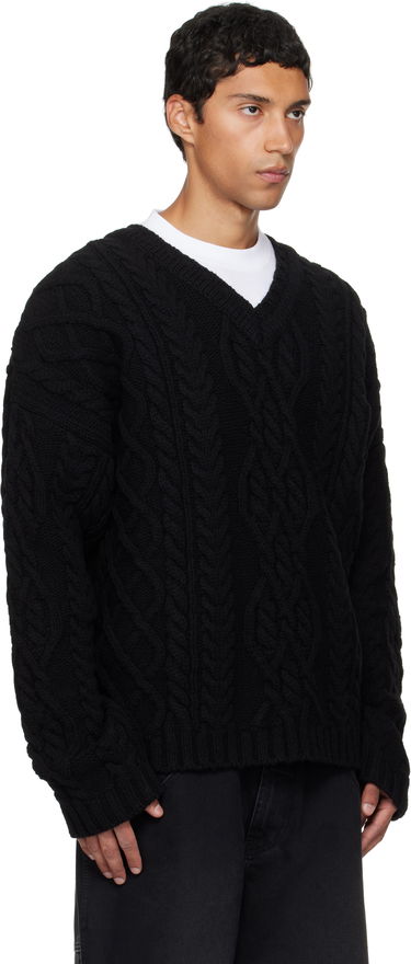 Sveter VETEMENTS VETEMENTS Cable Knit V-Neck Sweater Čierna | UH76KN600B, 1