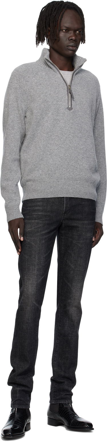 Sveter Tom Ford TOM FORD Lambswool & Cashmere Half-Zip Sweater Šedá | KFL004-YMW106, 3