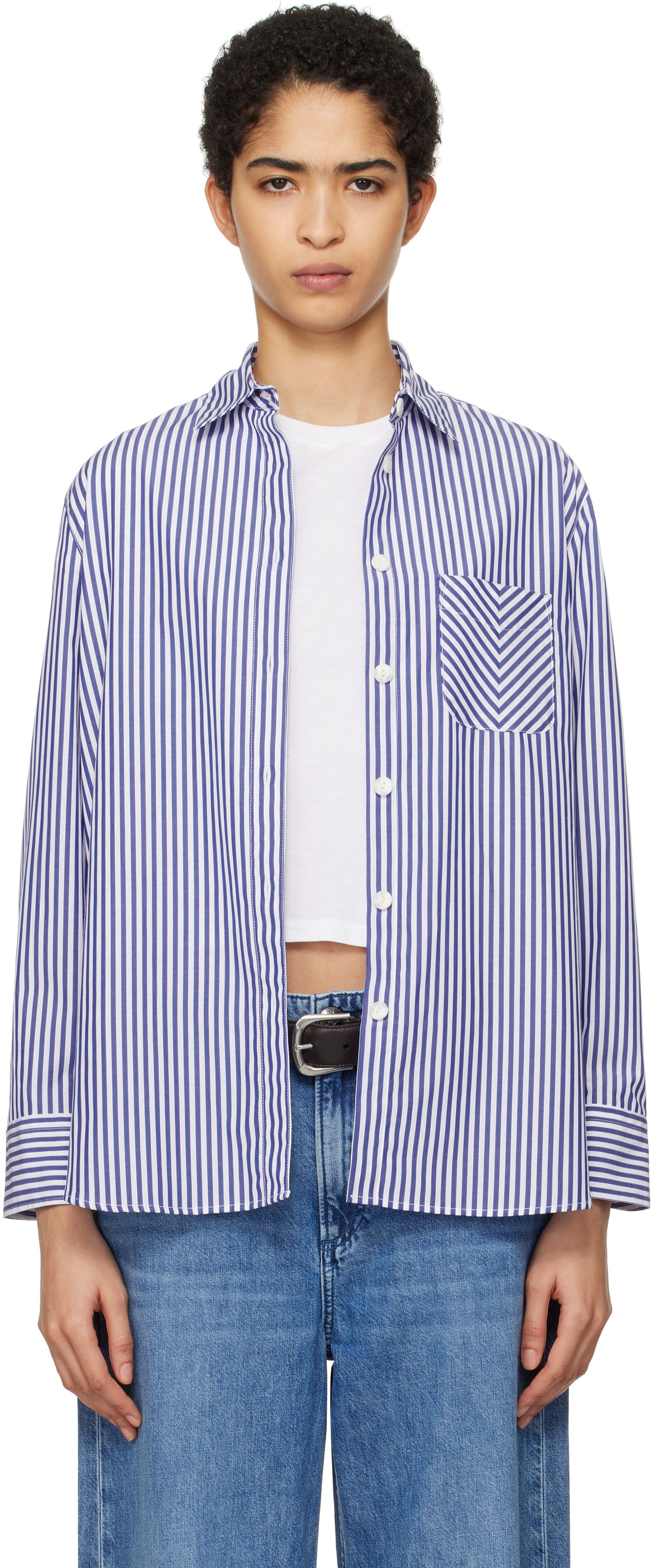Košeľa rag & bone Striped Poplin Shirt Modrá | WAW22FA050ZE50, 0