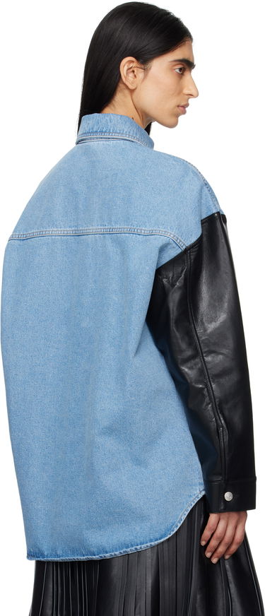 Košeľa Nanushka Nanushka Zinnie Denim Shirt with Faux Leather Sleeves Modrá | NU25RSTP09753, 2