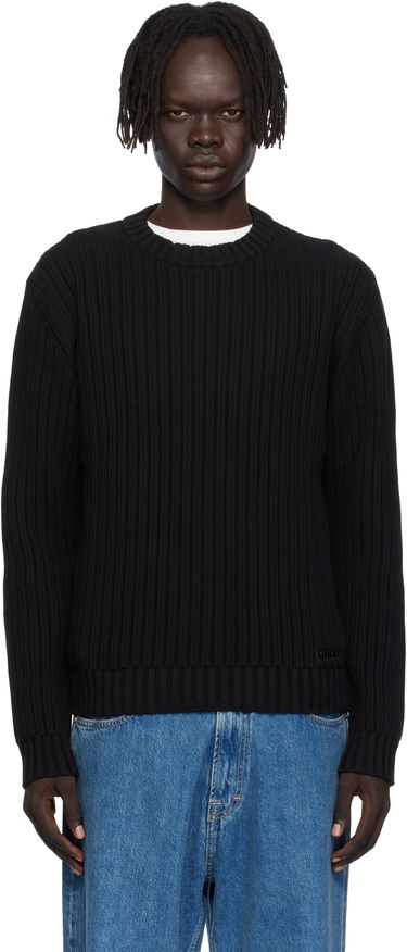 Sveter BOSS Hugo Embroidered-Logo Ribbed Knit Sweater Čierna | 50546863, 0