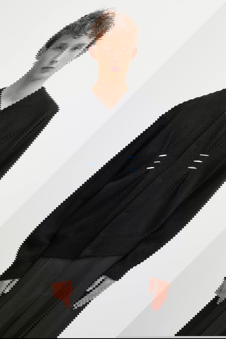 Sveter ADER ERROR KNIT Wool Blend Cardigan with Front Pleats and Bar Details Čierna | BO01FWKT0703BK, 0