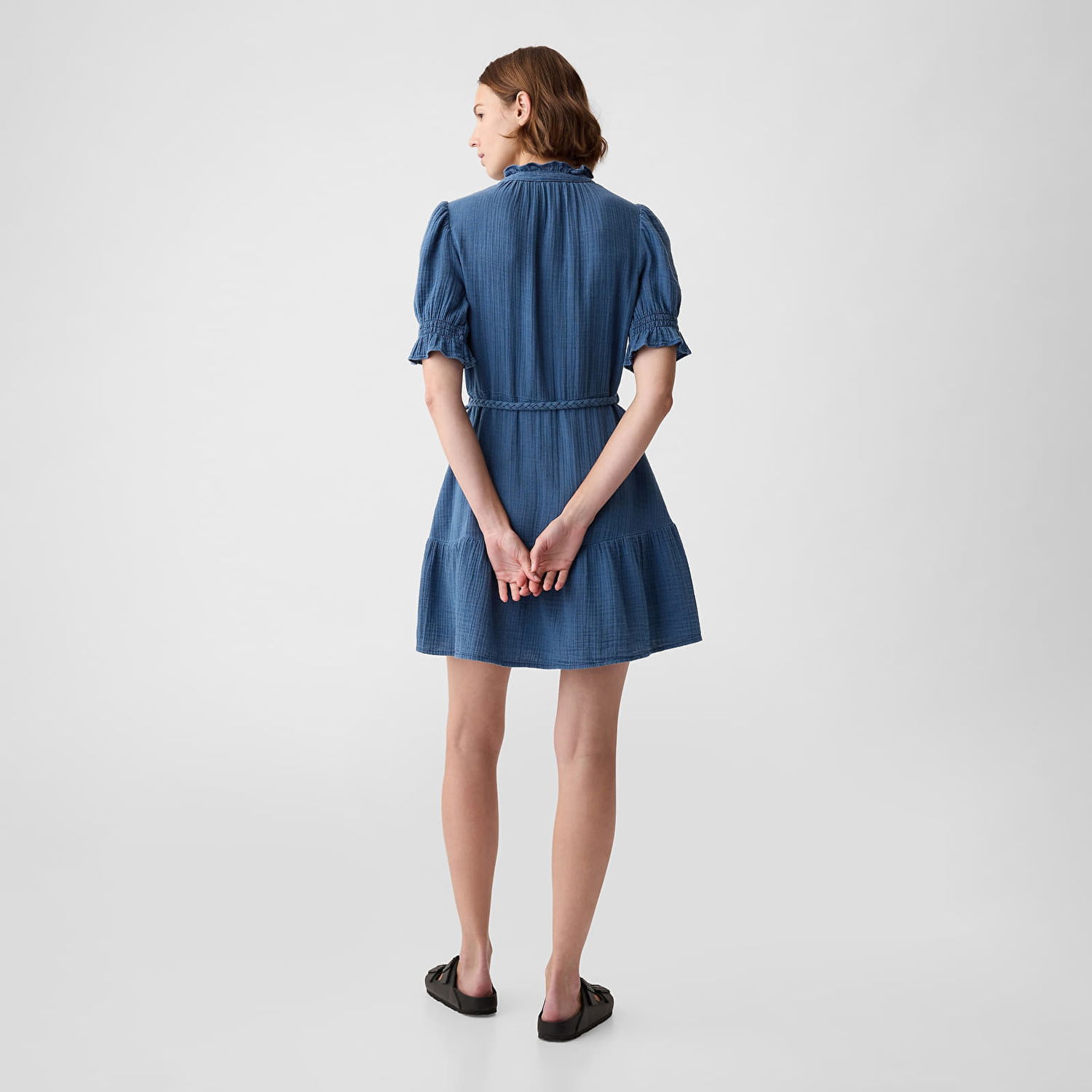 Šaty GAP Dresses Shortsleeve Belted Gauze Shirtdress Medium Indigo Modrá | 873496-00, 1