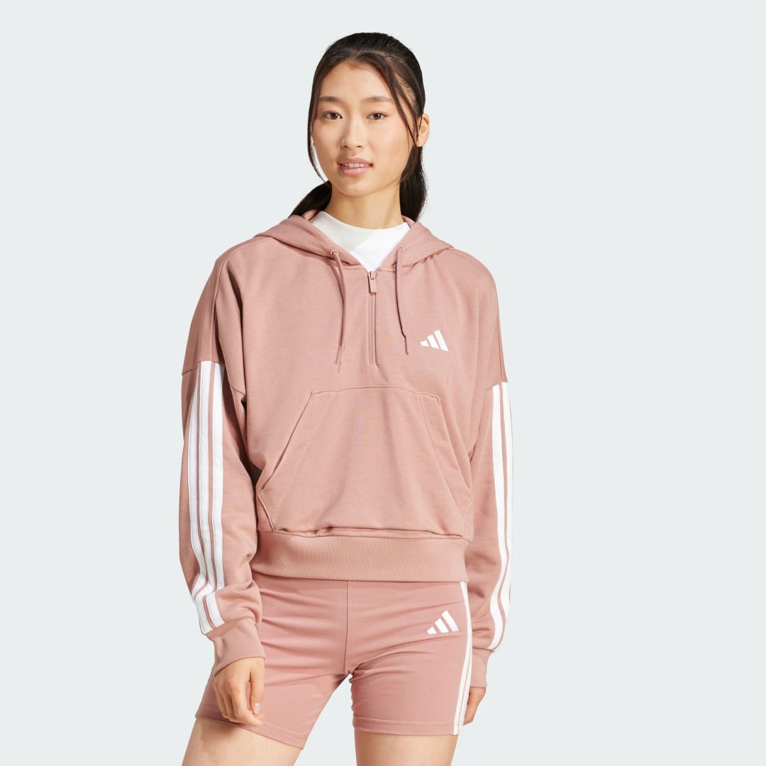 Mikina adidas Performance 3-Stripes Quarter-Zip Hoodie Ružová | JN1957, 0