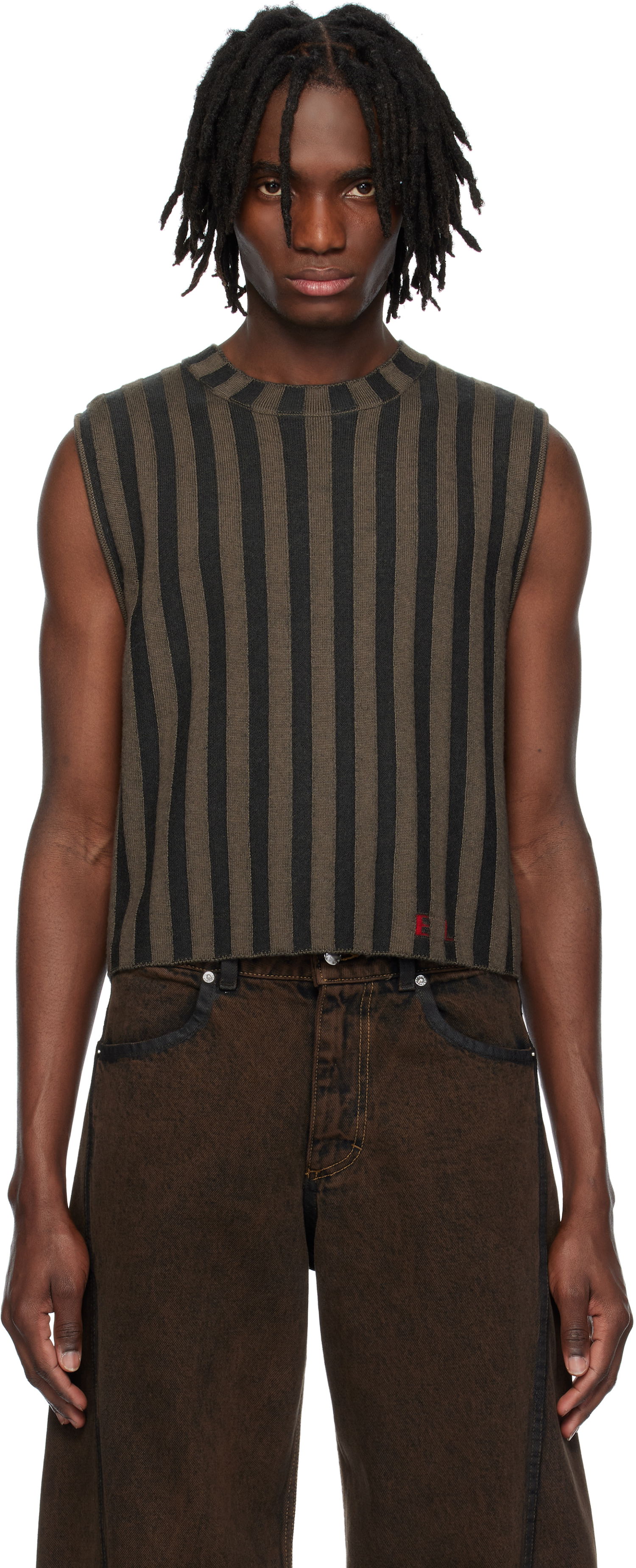 Sveter Eckhaus Latta Eckhaus Latta Striped Knit Vest Zelené | 8025-EL-PS25-B - BOG, 0