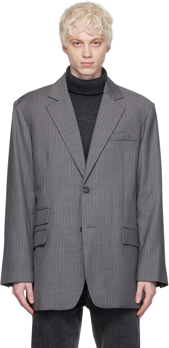Bunda Helmut Lang Oversized Pinstripe Blazer Šedá | N09HM104