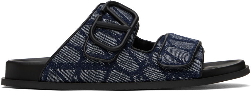 Garavani Blue & Black Toile VLogo Iconographe Sandals