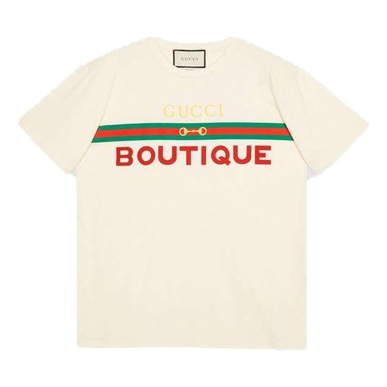 Tričko Gucci Boutique Ribbon Horse Buckle T-Shirt Biela | 615044-XJCKY-7136