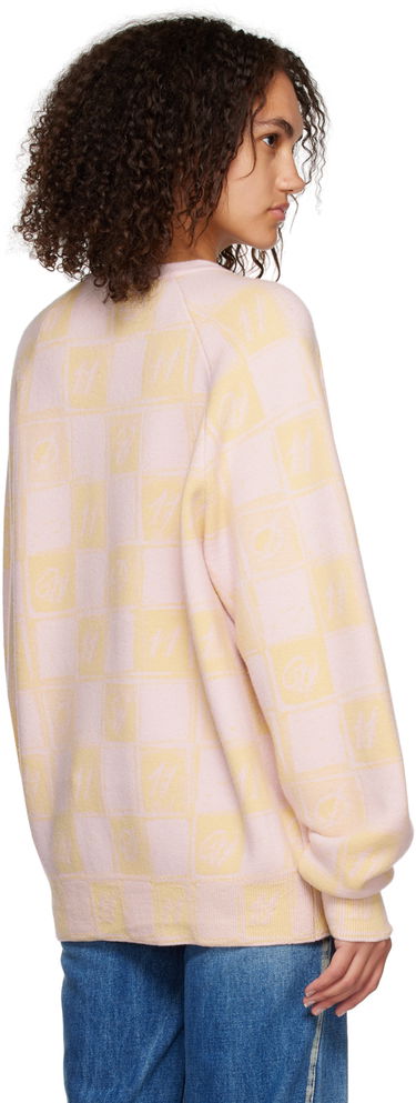 Sveter We11done We11done Checkerboard V-Neck Sweater Ružová | WD-KT3-22-639-U-YE, 2