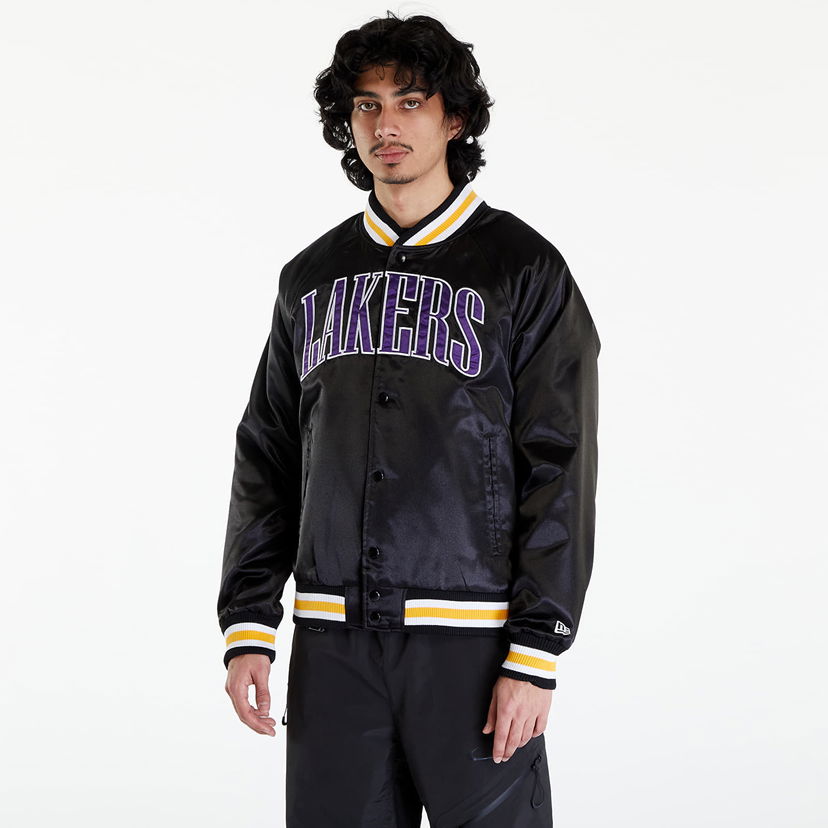 Bomber bunda New Era LA Lakers NBA Applique Satin Bomber Jacket UNISEX Black/ True Purple Čierna | 60435452