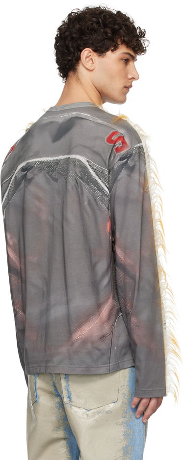 Tričko Diesel Long Sleeve Graphic T-Shirt With Faux Fur Detail Šedá | A16454-0EGBY-96PA, 2