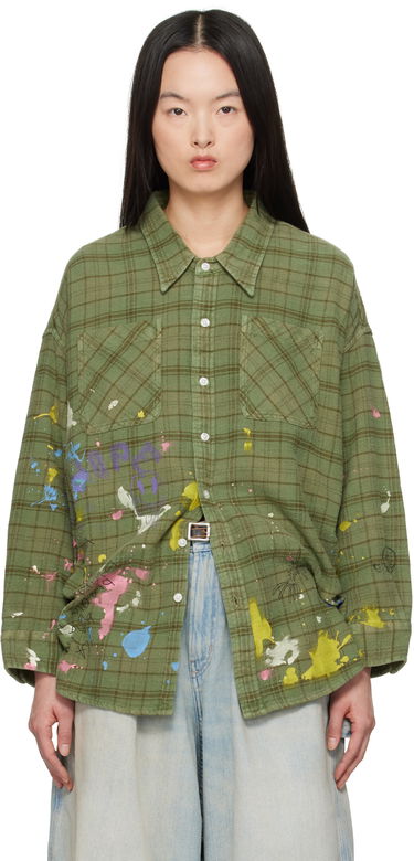 Košeľa R13 R13 Drop Neck Paint Splatter Plaid Work Shirt Zelené | R13WR015-R526B, 0