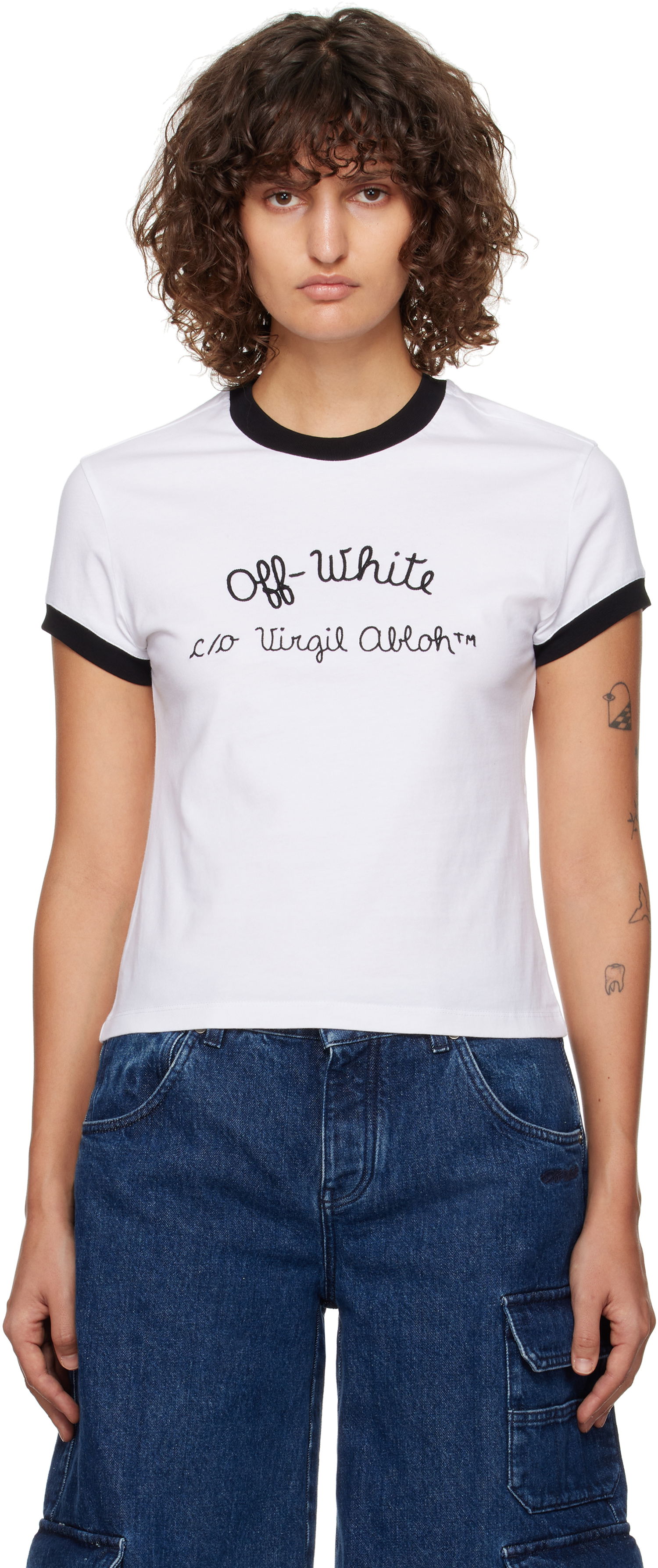 Tričko Off-White Embroidered Script Logo Fitted T-Shirt Biela | OWAA112F24JER0010110, 0