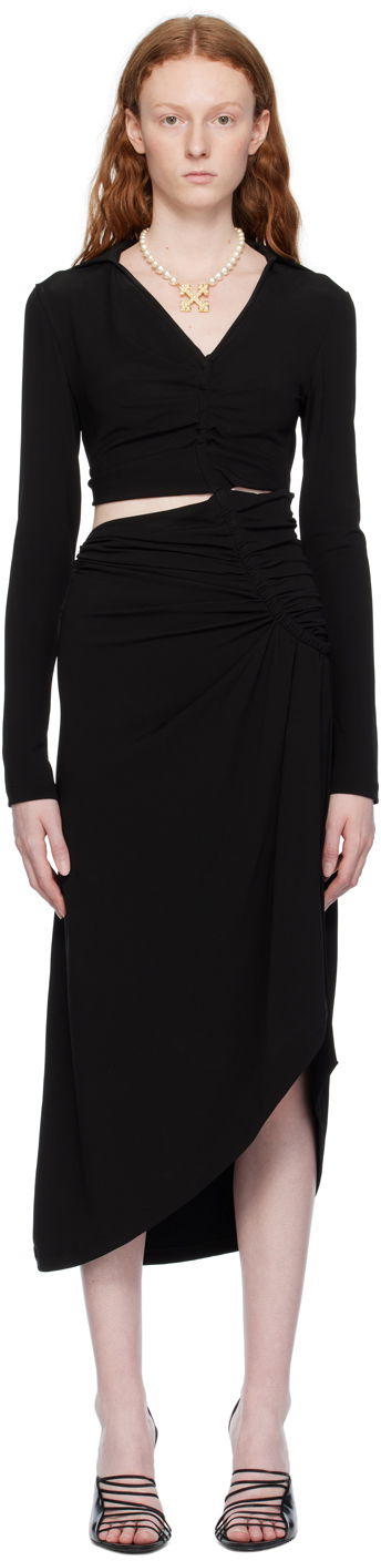 Black Ruched Midi Dress