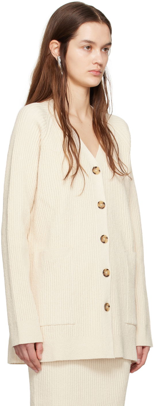 Sveter TOTEME TOTEME Women's Ribbed Knit Cardigan Béžová | 242-WRT2183-YA0042, 1
