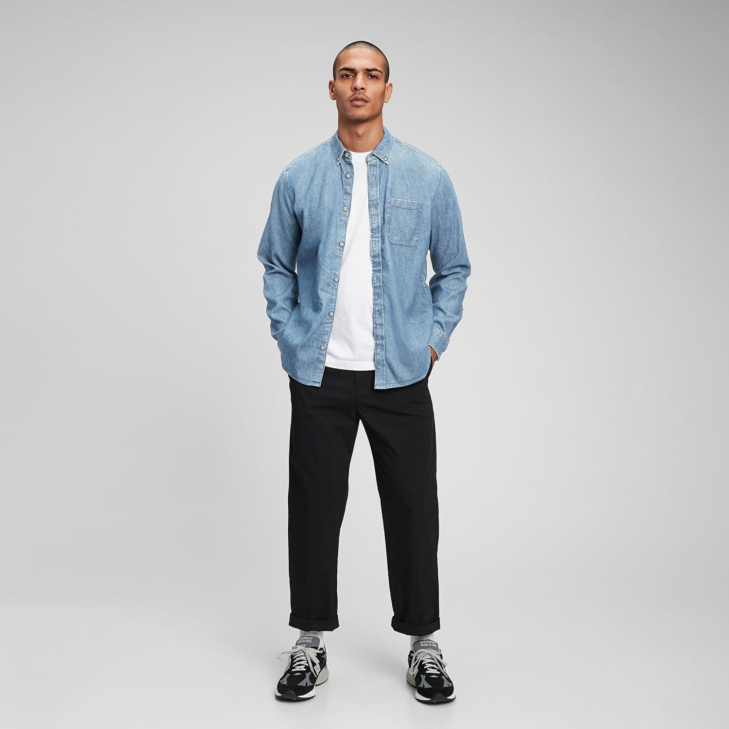 Košeľa GAP Longsleeve Pocket Denim Shirt Light Indigo 6 Modrá | 736872-01, 0