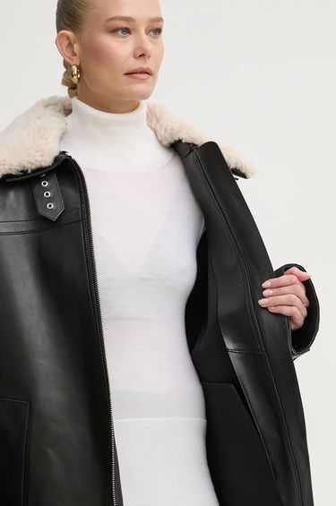 Bunda STAND STUDIO Stand Studio Emelia Oversized Faux Leather Jacket with Faux Shearling Collar Čierna | 62271.7540, 6