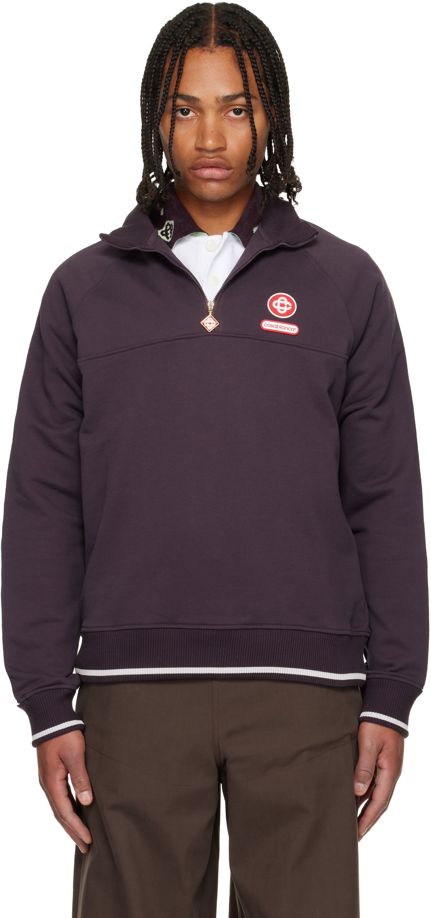 Mikina Casablanca Quarter Zip Laurel Sweatshirt Fialová | M-AW25-JTP-419-01, 0