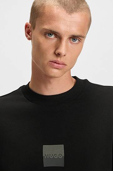 Mikina BOSS Cotton-Terry Sweatshirt with Split Logo Čierna | 50542847, 1