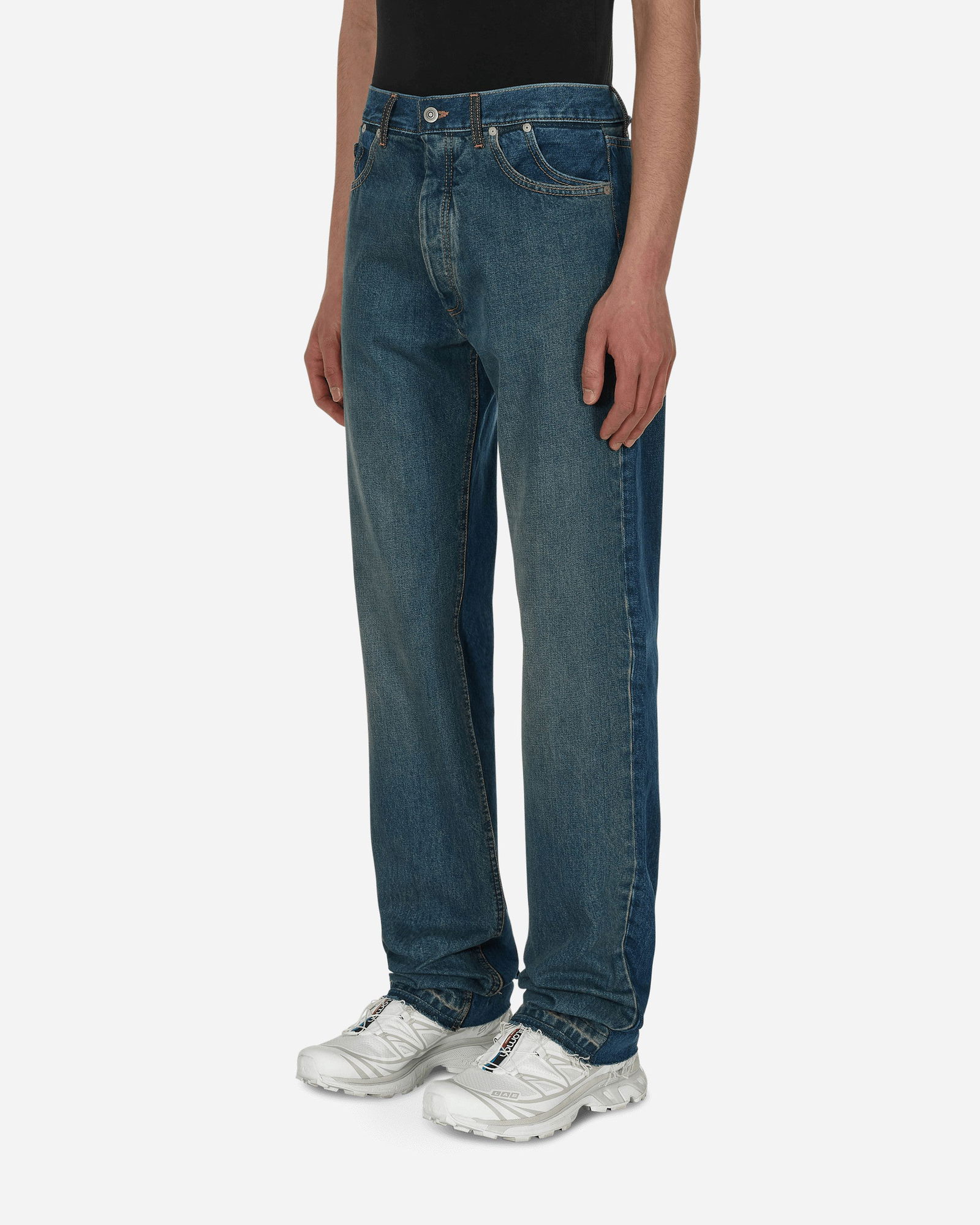 Straight-Leg Faded Denim Pants