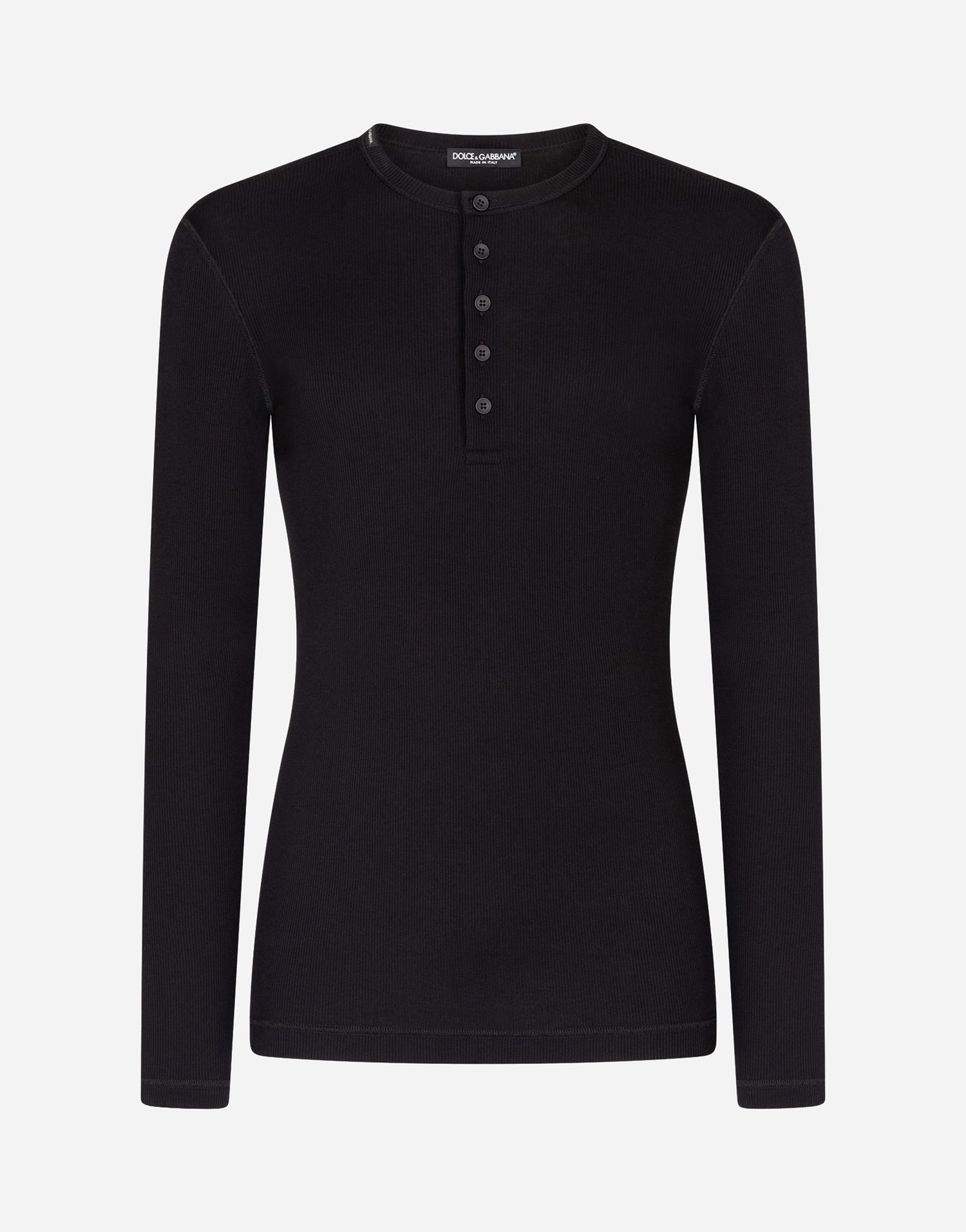 Tričko Dolce & Gabbana Dolce & Gabbana Men's Fine-Rib Cotton Granddad T-Shirt Čierna | G8LA8TFU7AVN0000, 0