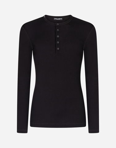 Tričko Dolce & Gabbana Dolce & Gabbana Men's Fine-Rib Cotton Granddad T-Shirt Čierna | G8LA8TFU7AVN0000, 0