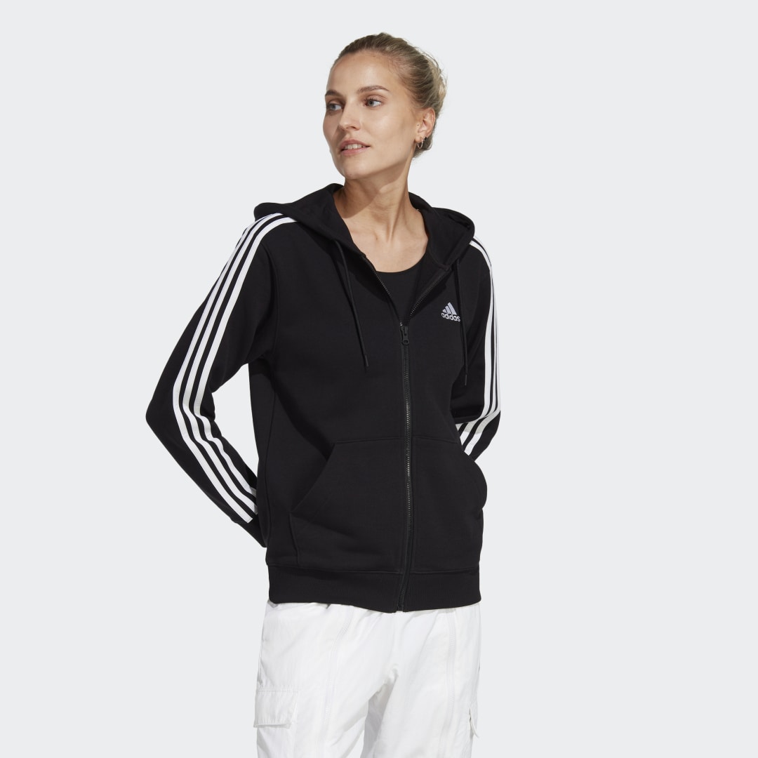Mikina adidas Originals Essentials 3-Stripes French Terry Regular Full-Zip Hoodie Čierna | IC8769, 0