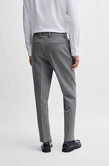 Nohavice BOSS Tapered-Fit Pinstripe Stretch Trousers Šedá | 50534997, 1