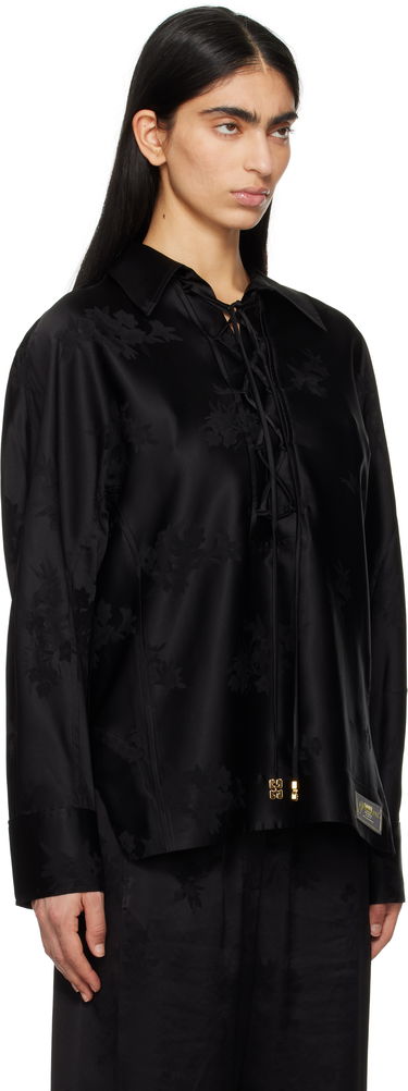 Košeľa GANNI GANNI Satin Jacquard Tie-String Shirt Čierna | W0359, 1