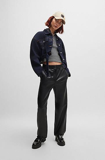 Nohavice BOSS Relaxed-Fit Faux Leather Trousers Čierna | 50516876, 1