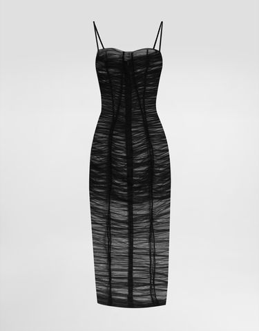 Šaty Dolce & Gabbana Dolce & Gabbana Draped Tulle Calf-Length Dress Čierna | F6TNKTFUUBNN0000, 0