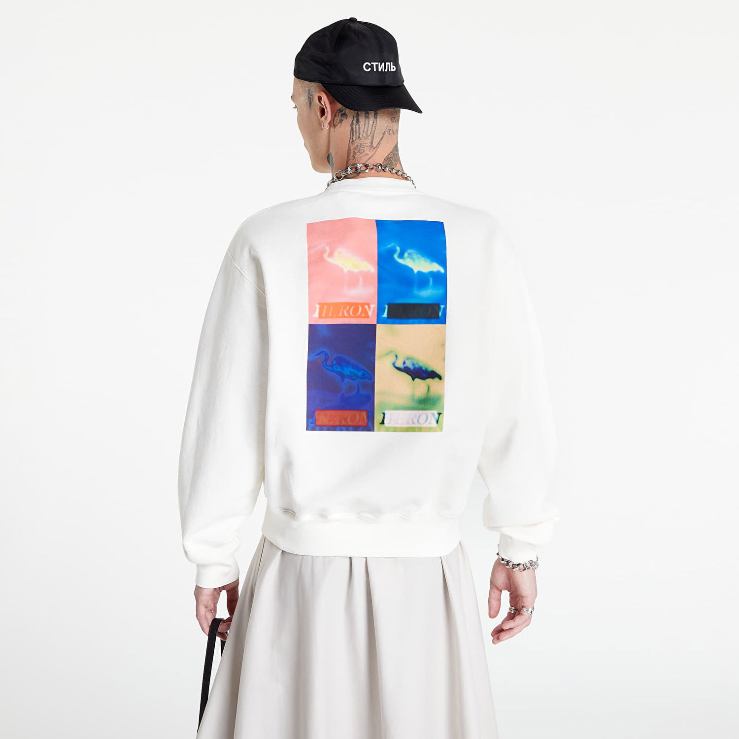 Mikina HERON PRESTON Multi Heron Censored Crewneck Biela | HMBA020F22JER0070184, 1