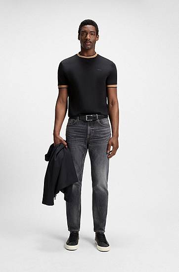 Tričko BOSS Slim-Fit T-Shirt with Contrast Trims Čierna | 50543858, 1