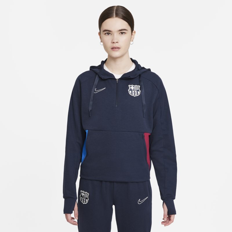Mikina Nike F.C. Barcelona 1/4-Zip Fleece Football Hoodie Navy | CW5269-451, 0