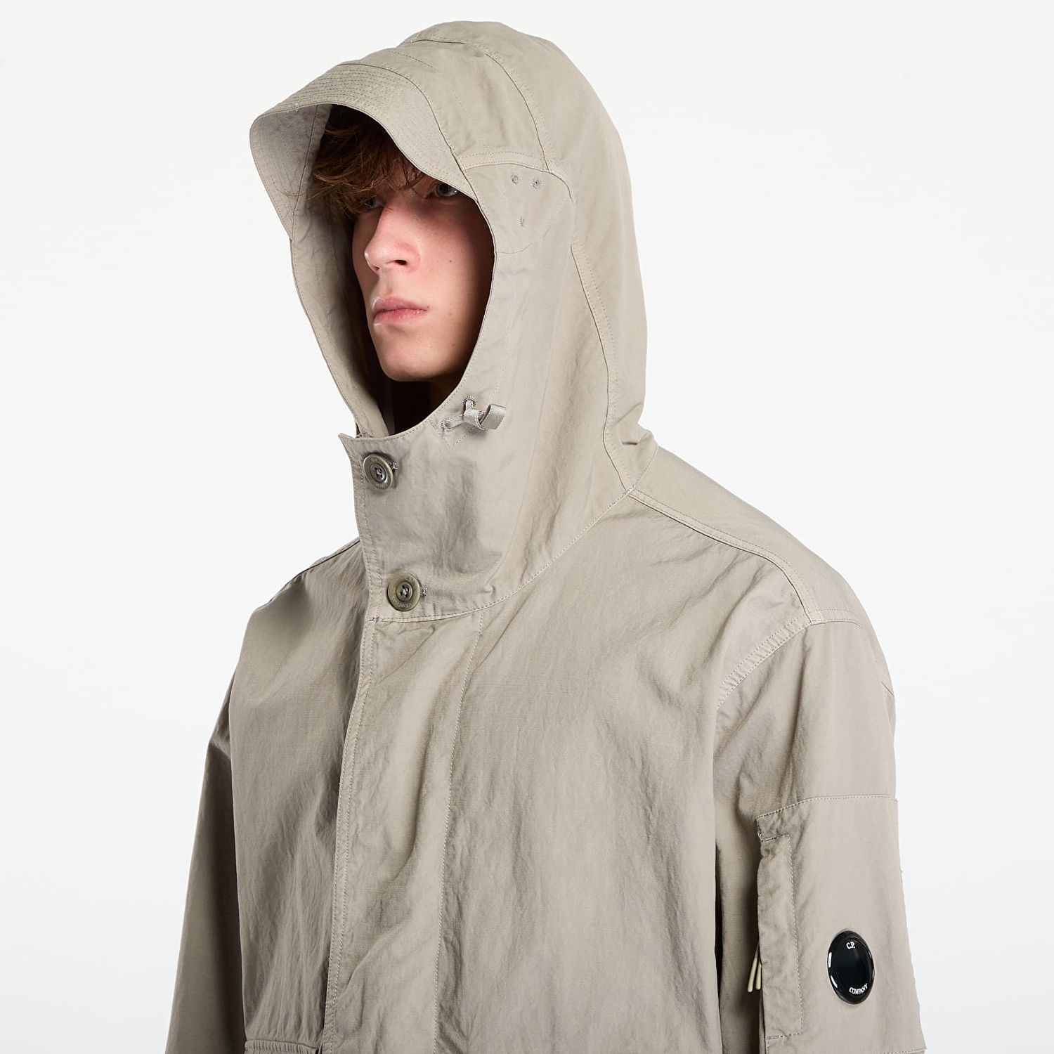 Bunda C.P. Company Twill Hooded Short Jacket Fungi Grey Béžová | 19CMOW069A110305G-356, 1